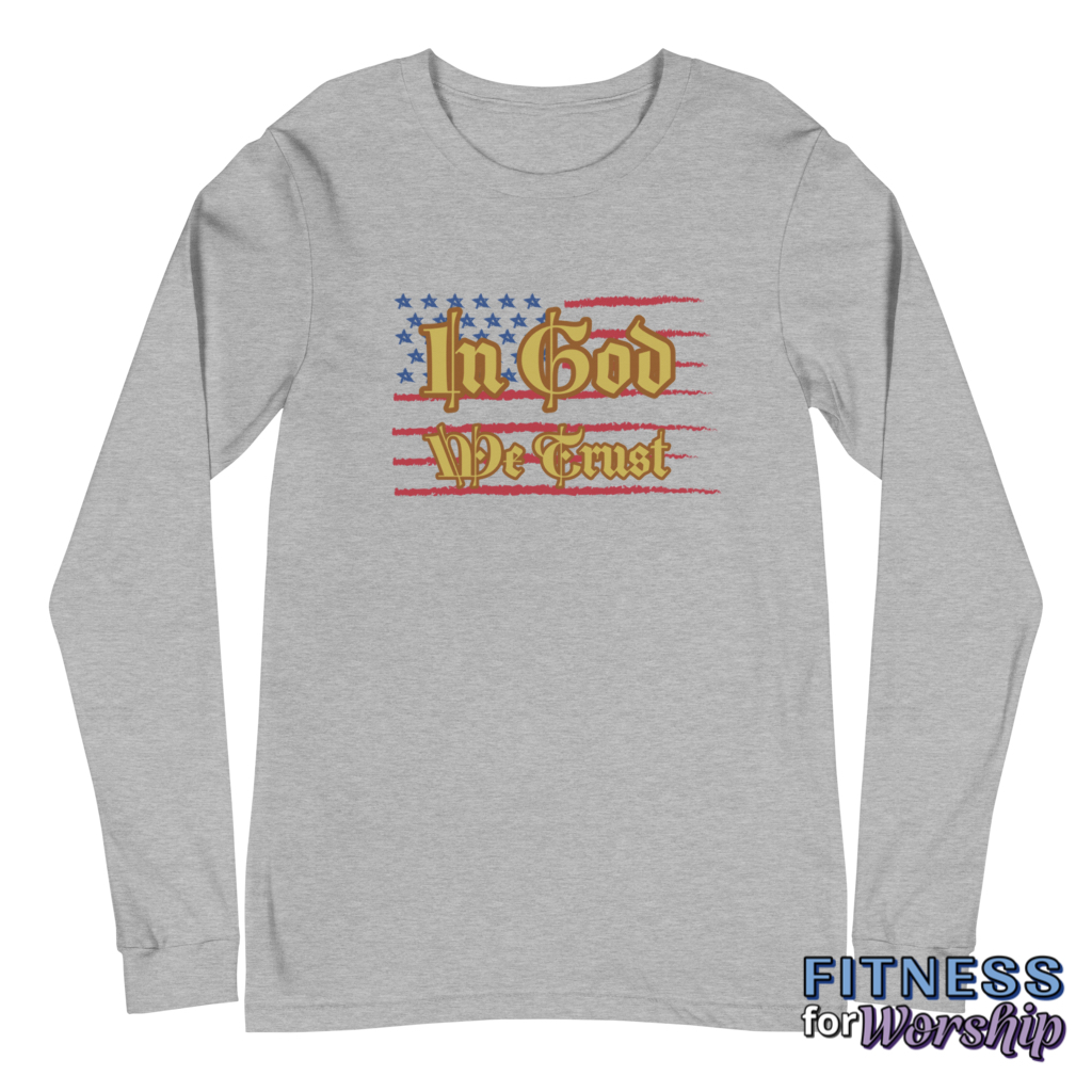 athletic heather In God We Trust Long Sleeve T-Shirt by Fitness for Worship
