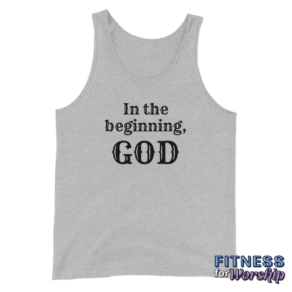 athletic heather “In the Beginning, God” Tank Top for Men by Fitness for Worship