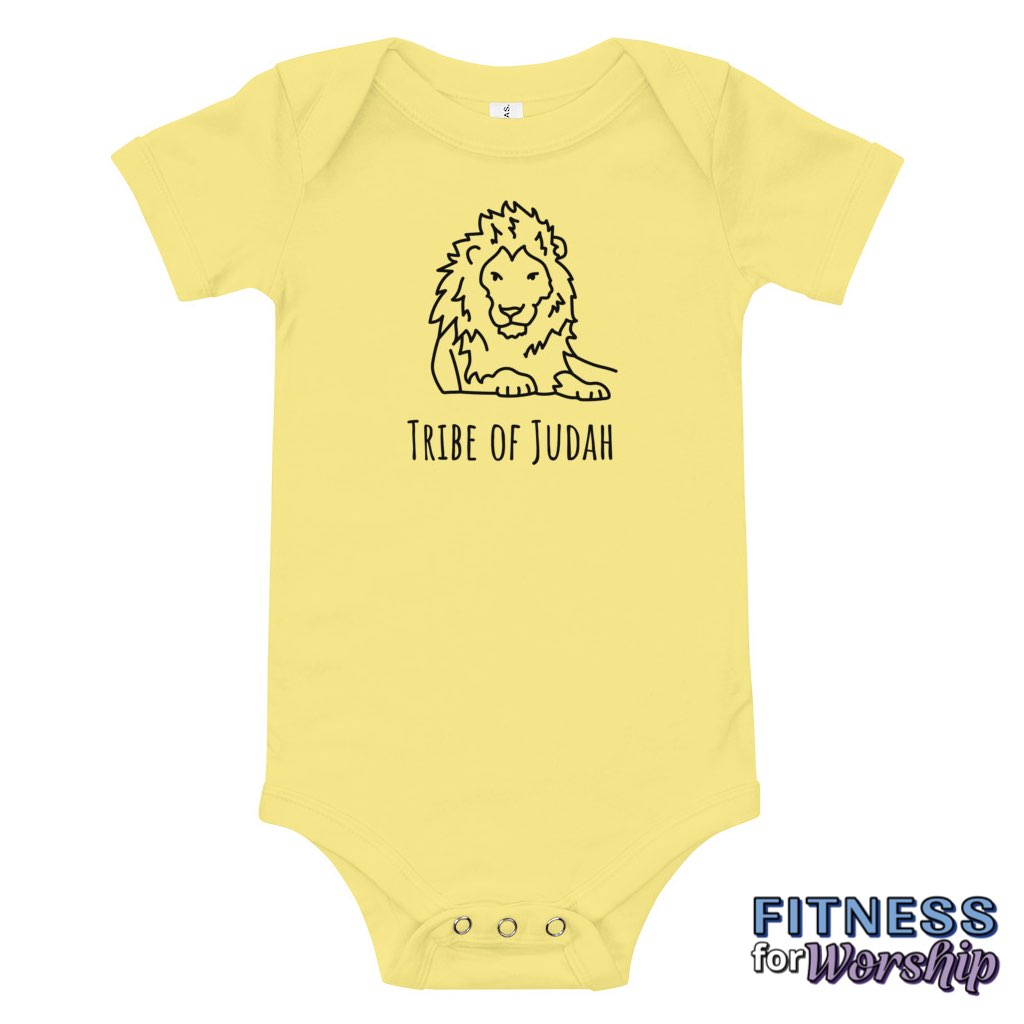 Yellow Lion Tribe of Judah Baby One Piece Bodysuit by Fitness for Worship