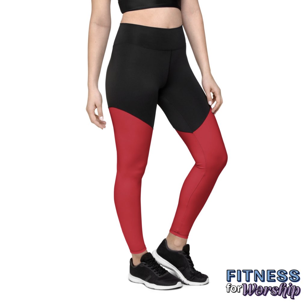 legs wearing Red Compression Sports Workout Leggings for Women by Fitness for Worship