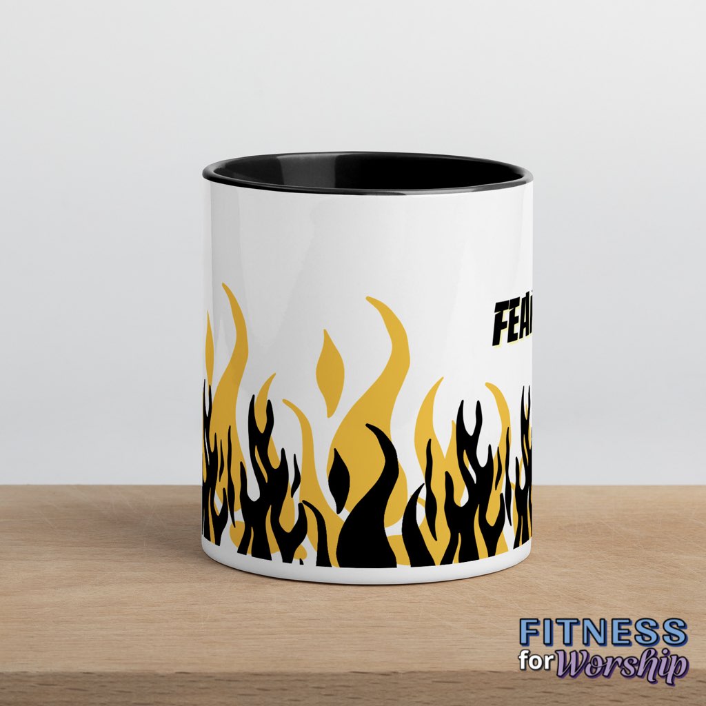 black "Fearless" with Flames 11 oz Ceramic Mug by Fitness for Worship