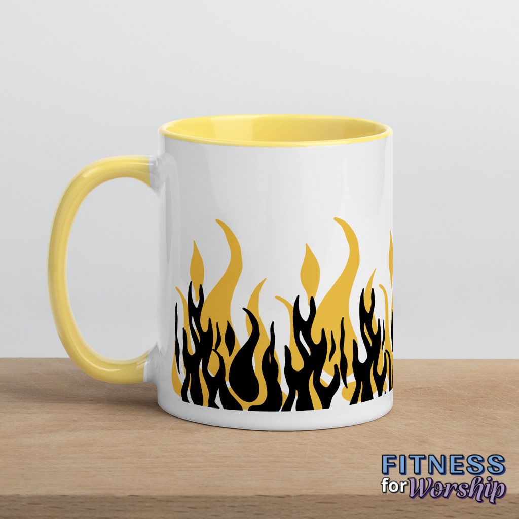 yellow "Fearless" with Flames 11 oz Ceramic Mug by Fitness for Worship