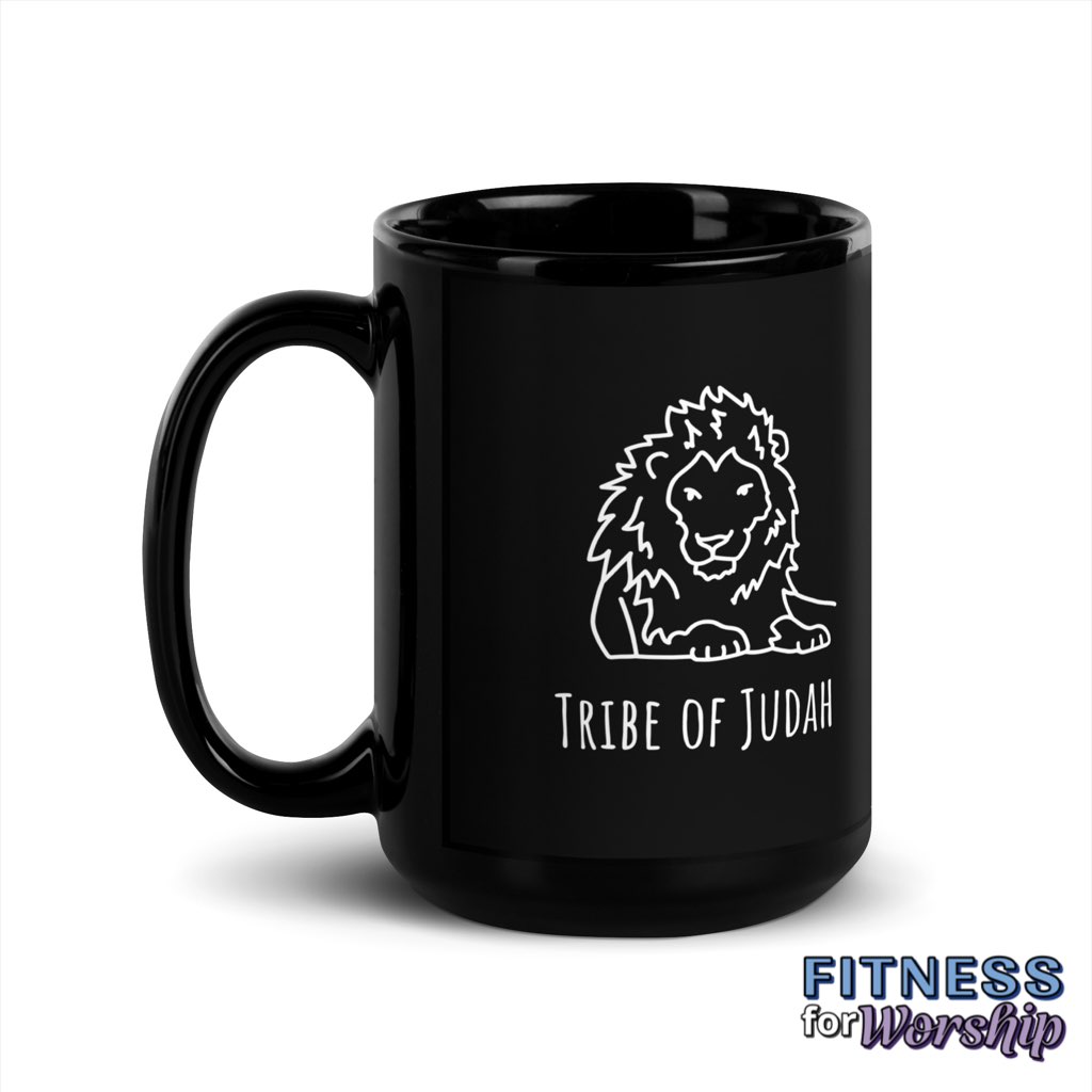 Lion Tribe of Judah Black Glossy Mug by Fitness for Worship