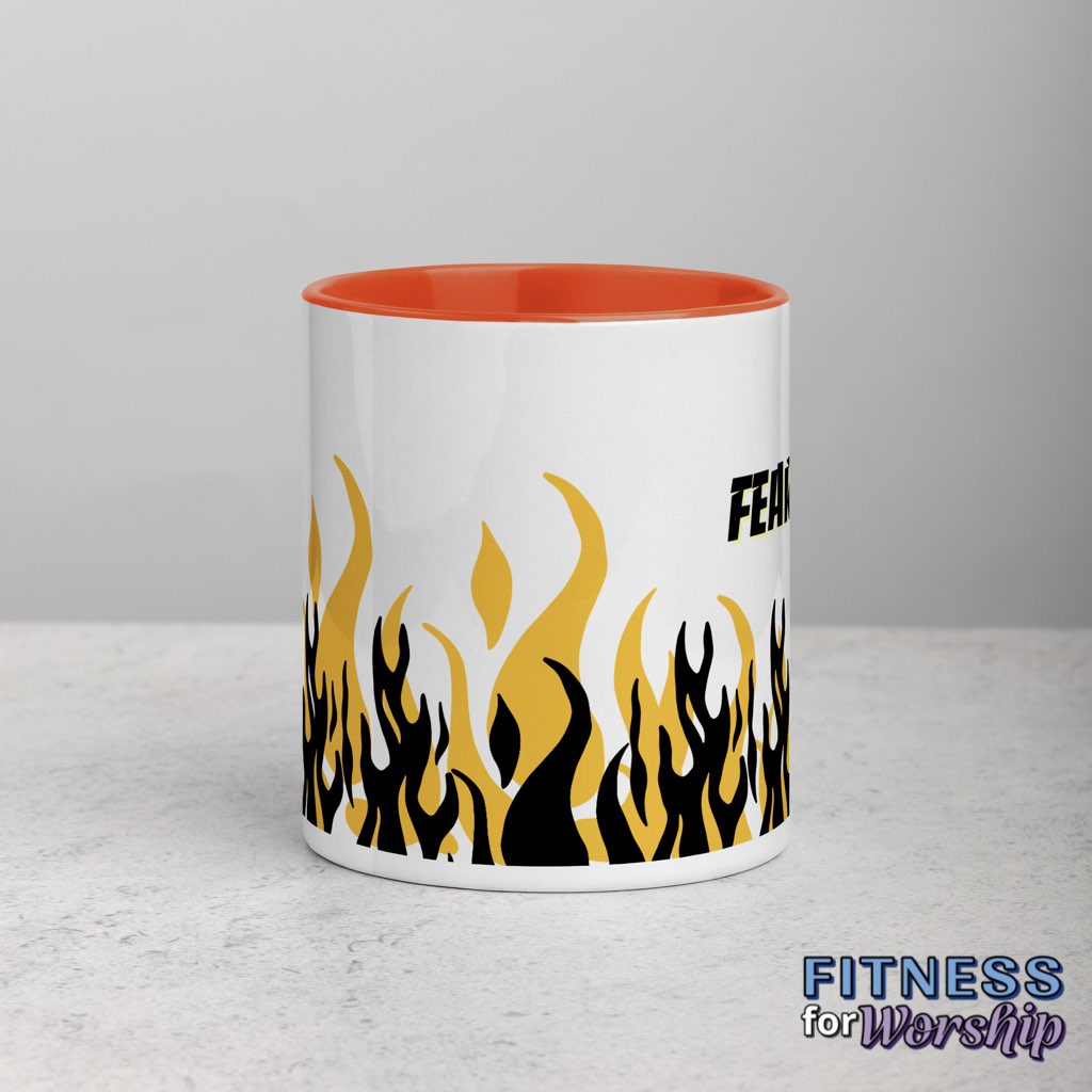 orange "Fearless" with Flames 11 oz Ceramic Mug by Fitness for Worship