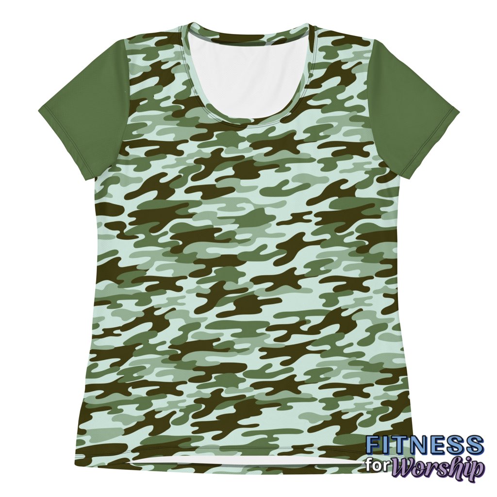 Green Camo Athletic Mesh T-shirt for Women by Fitness for Worship