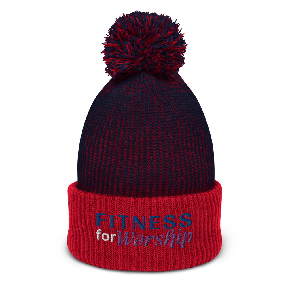 Fitness for Worship Pom-Pom Beanie (navy/red)