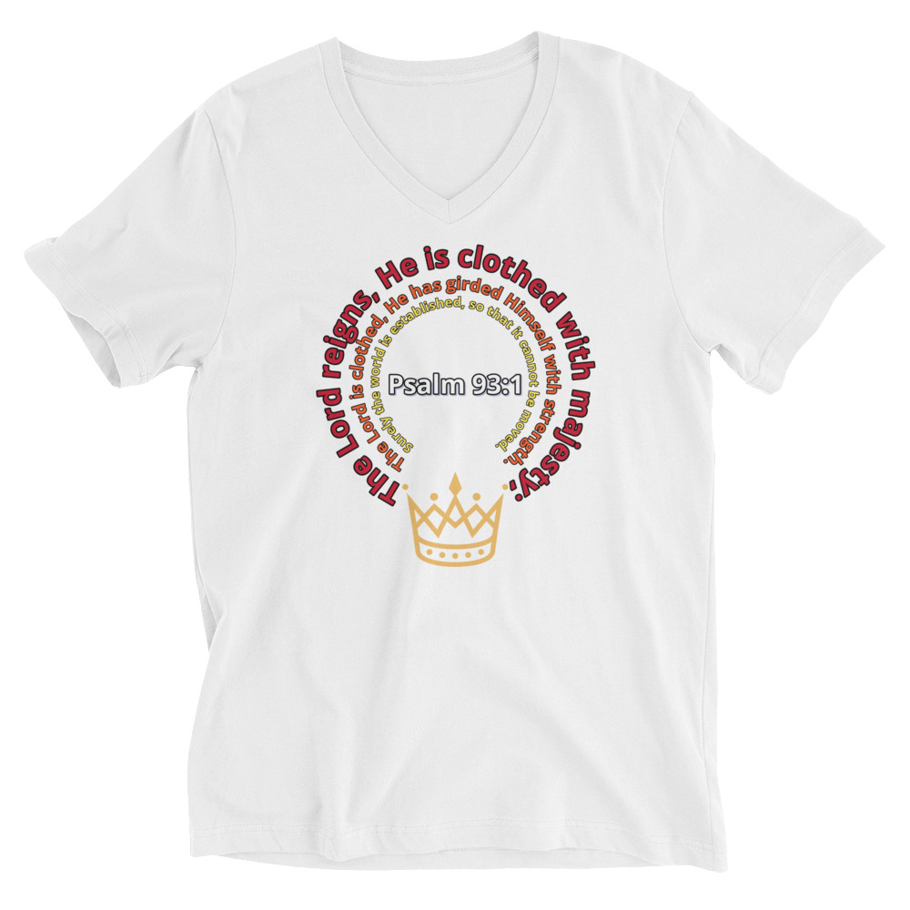 Psalm 93:1 unisex v-neck tee white