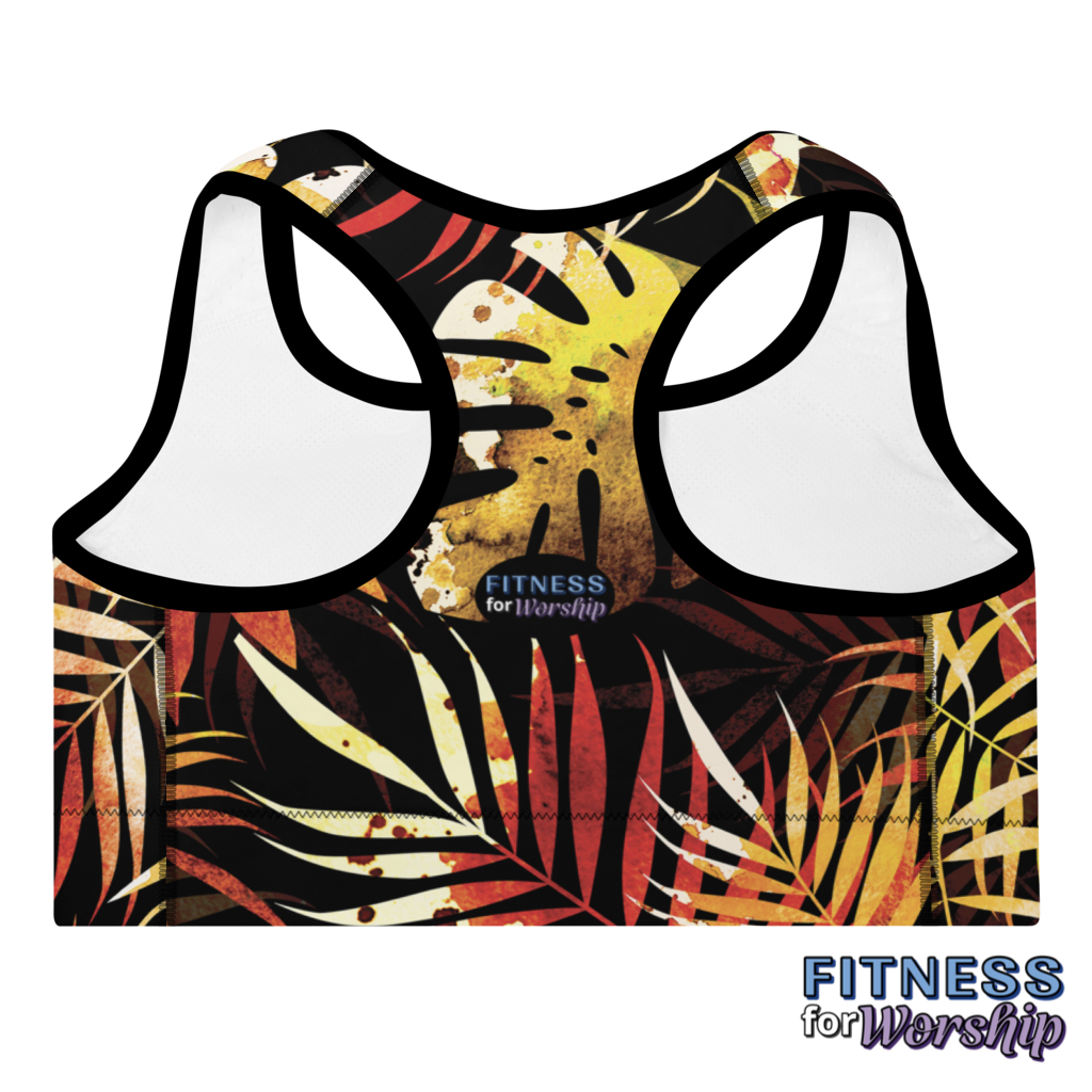 back of Autumn Leaves Padded Sports Bra by Fitness for Worship