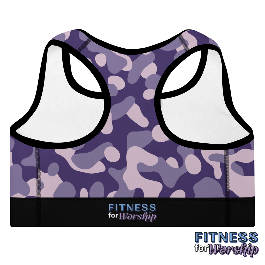 STRONG Purple Camo Padded Sports Bra by Fitness for Worship