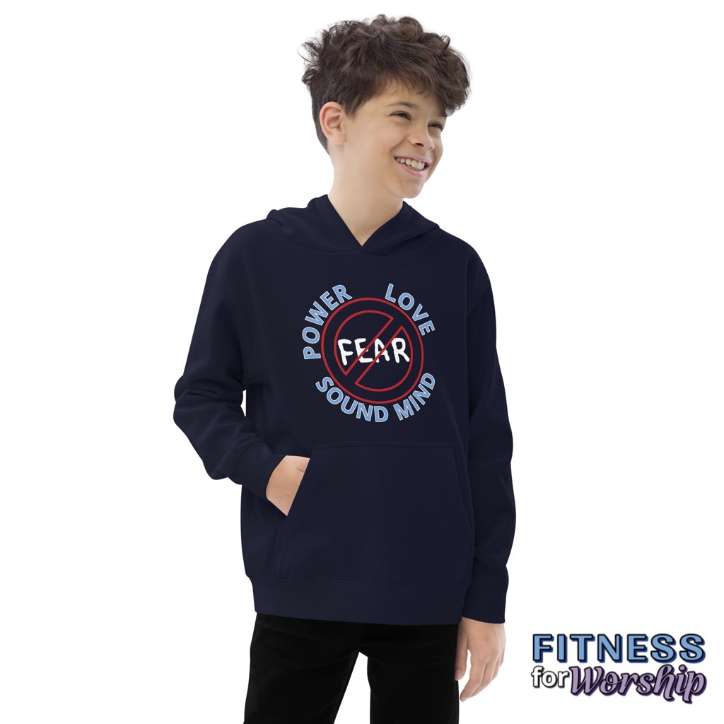 "No Fear" 2 Timothy 1:7 Fleece Hoodie for Kids by Fitness for Worship