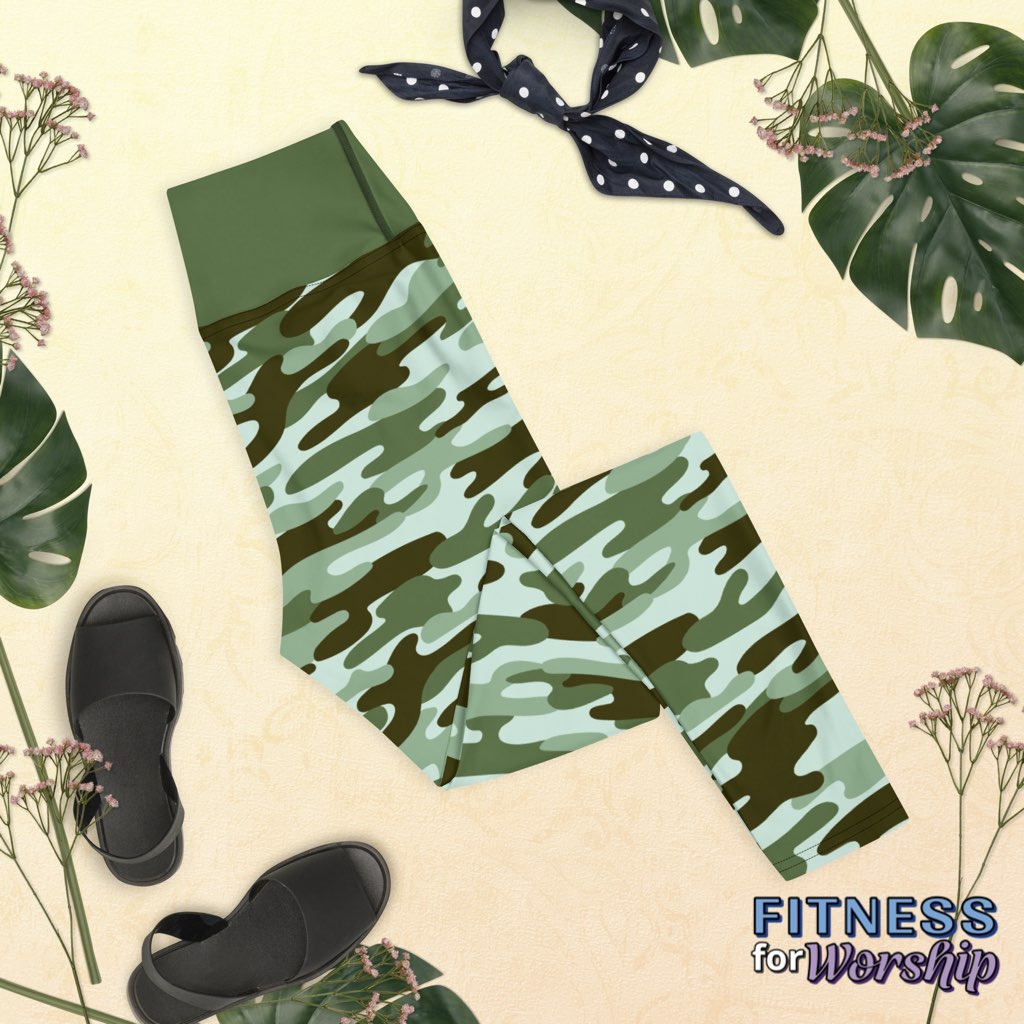 Green Camo High Waist Leggings for Women by Fitness for Worship
