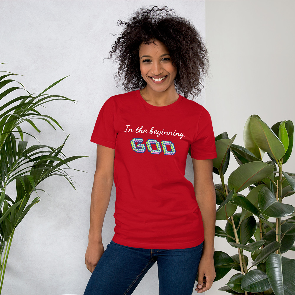 In the Beginning, God Short Sleeve T-Shirt for Women by Fitness for Worship