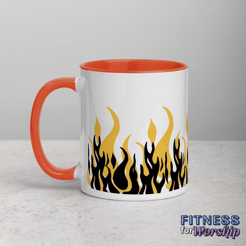 orange "Fearless" with Flames 11 oz Ceramic Mug by Fitness for Worship