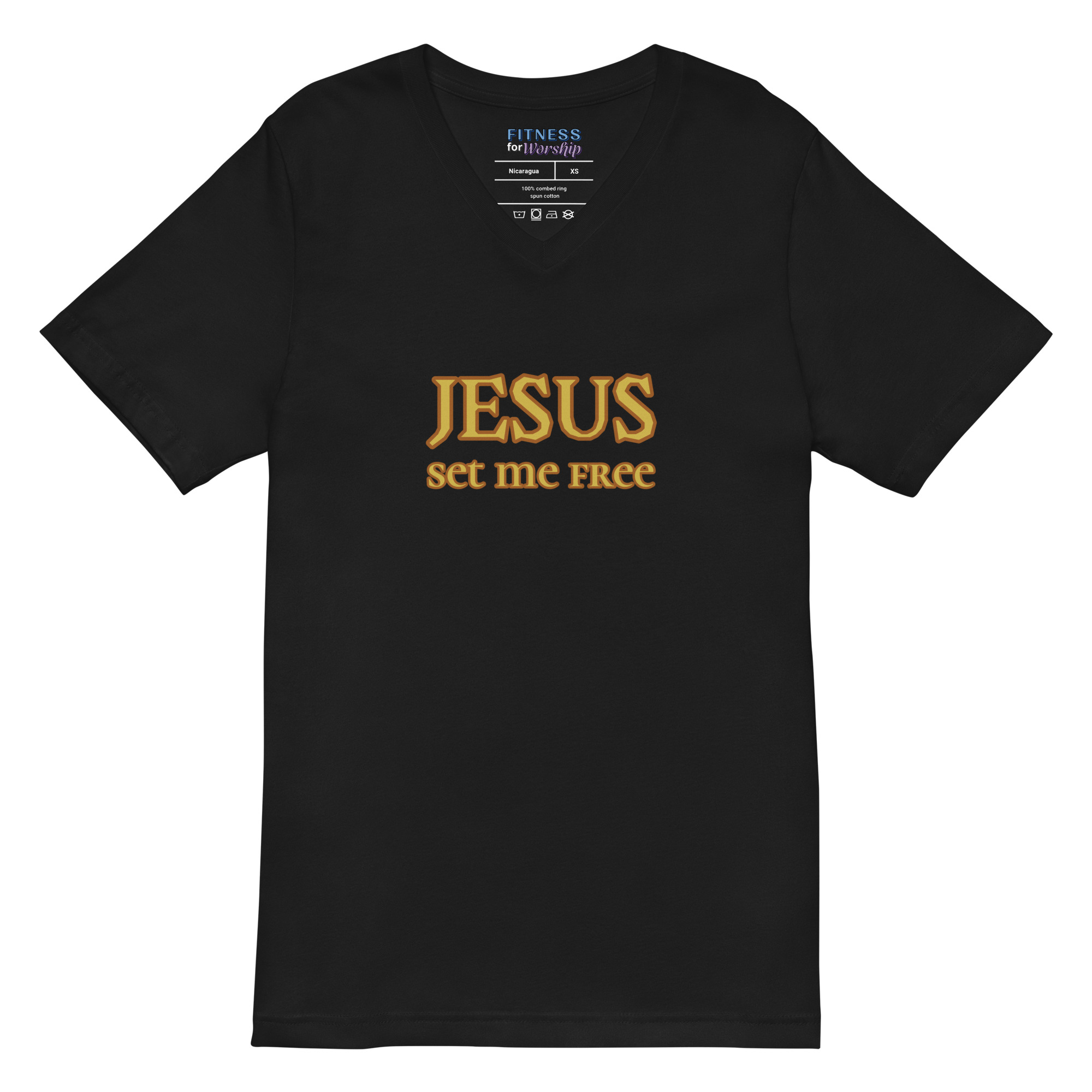 black “Jesus Set Me Free” Short Sleeve V-Neck T-Shirt