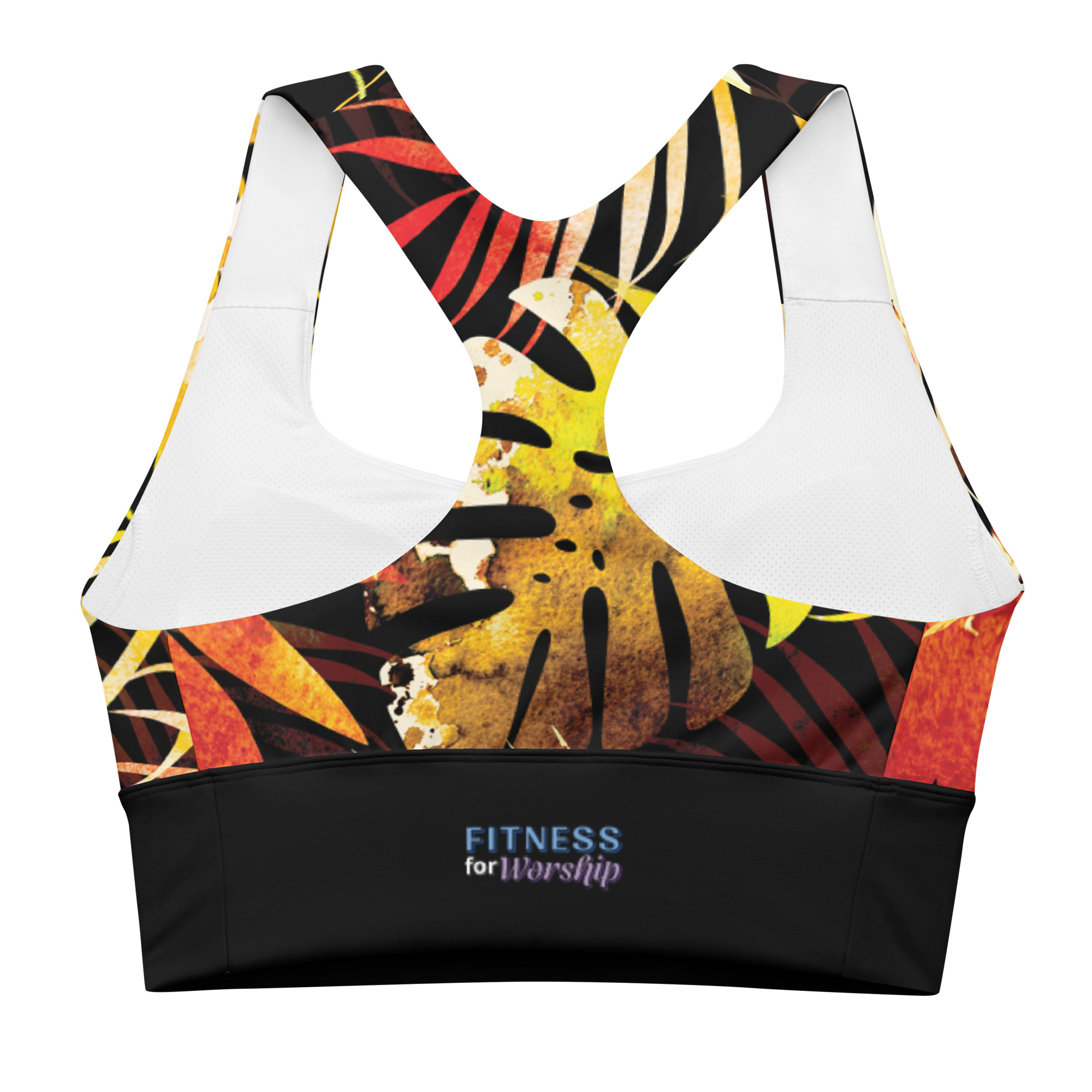 back of Autumn Leaves Longline Sports Bra by Fitness for Worship