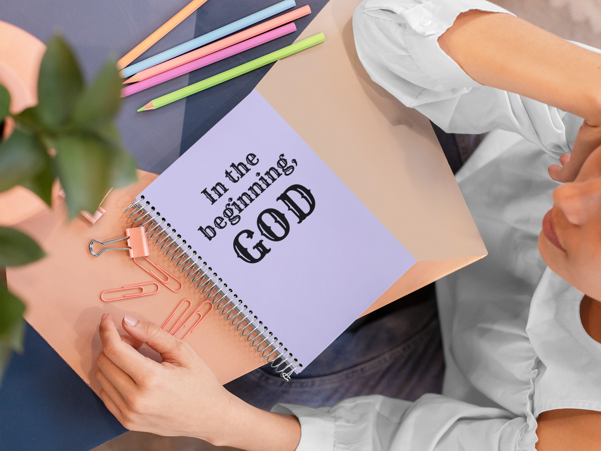Notebook mock-up in the beginning god