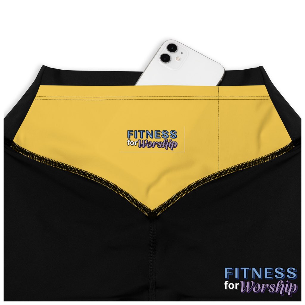 Inside pocket of Fire Stripes Compression Sports Workout Leggings for Women by Fitness for Worship