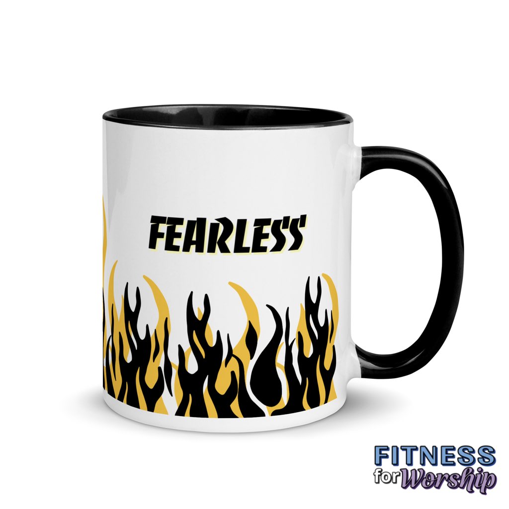 black "Fearless" with Flames 11 oz Ceramic Mug by Fitness for Worship