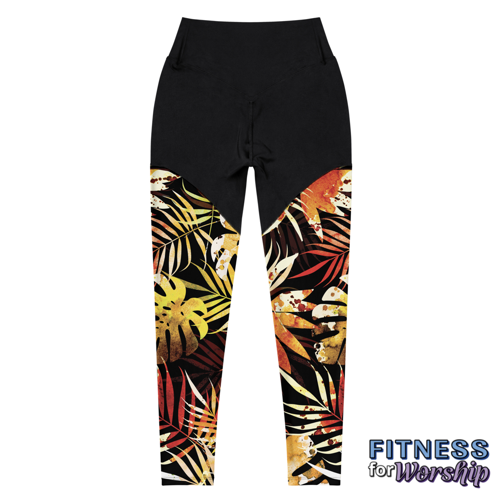 Autumn Leaves Compression Sports Workout Leggings for Women by Fitness for Worship