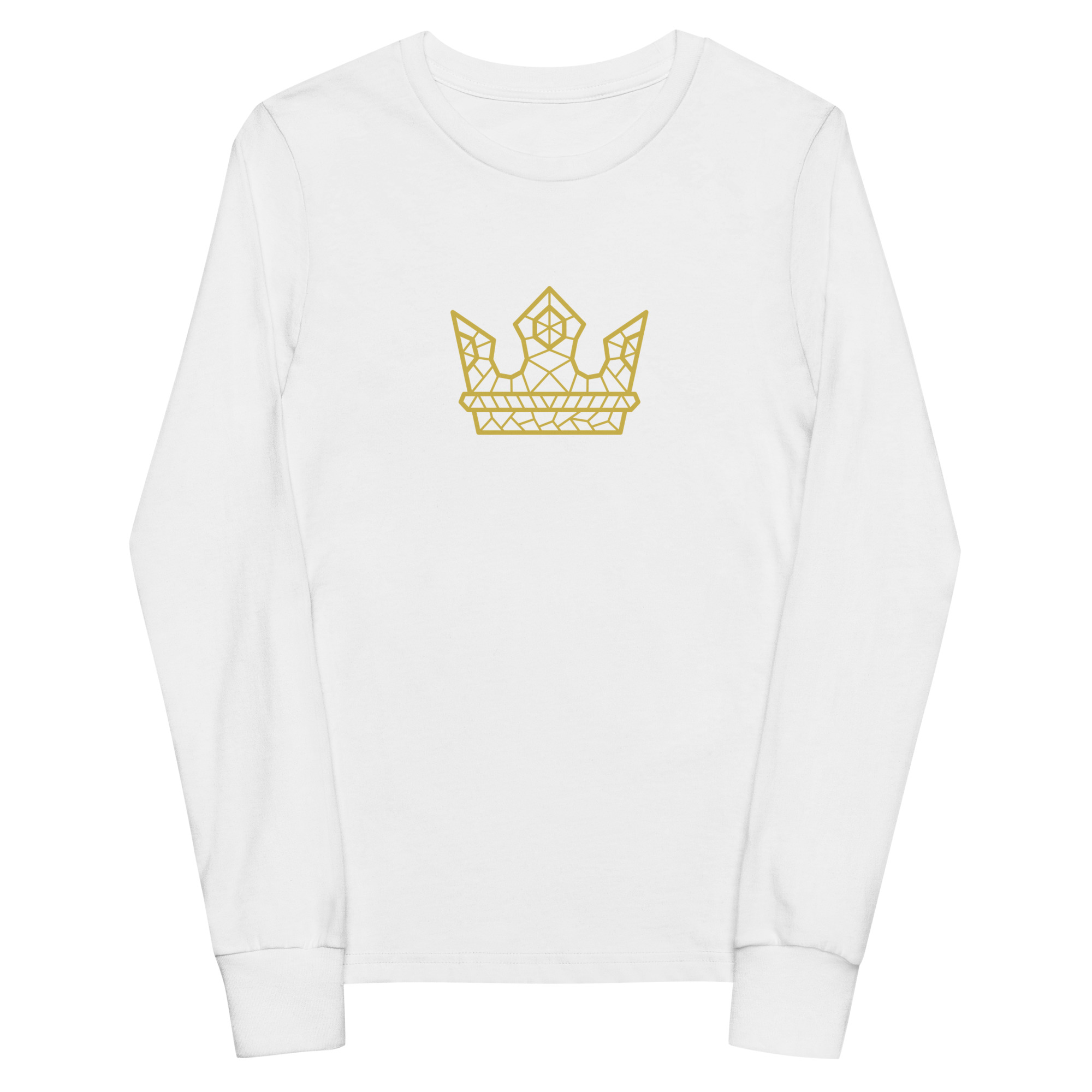 white Gold Crown Long Sleeve Tee for Youth by Fitness for Worship