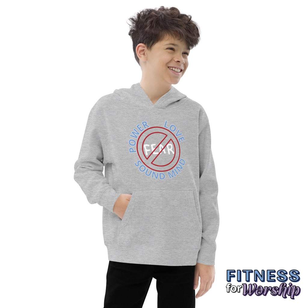 "No Fear" 2 Timothy 1:7 Fleece Hoodie for Kids by Fitness for Worship