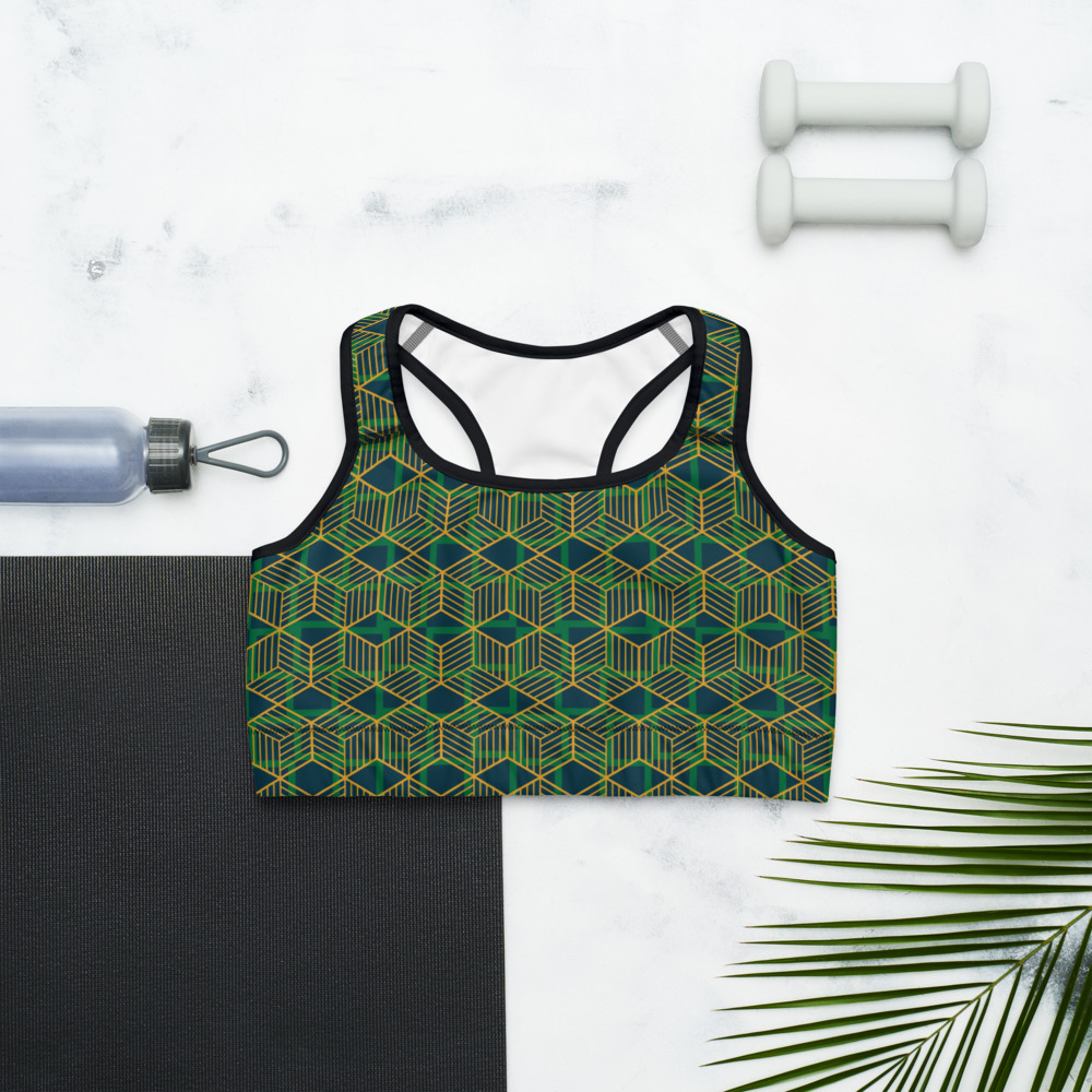 Green Geometric Sports Bra by Fitness for Worship