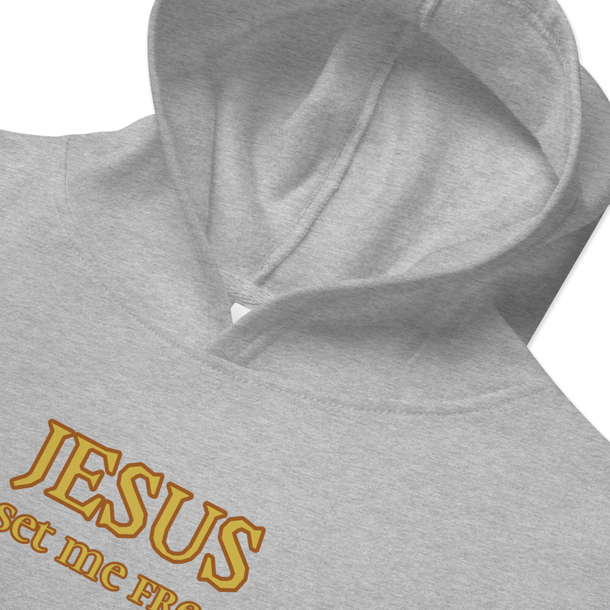athletic heather “Jesus Set Me Free” Fleece Hoodie for Kids by Fitness for Worship