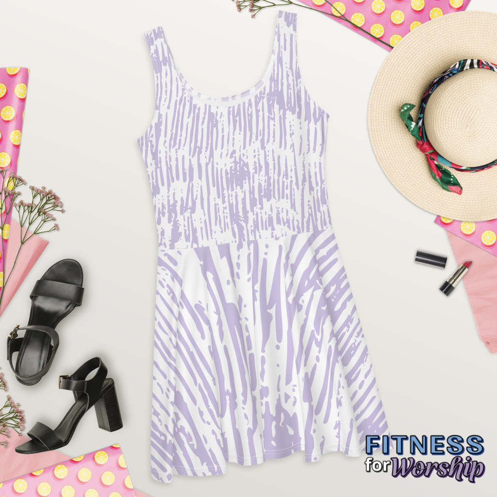 Lavender Paint Streak Skater Dress by Fitness for Worship