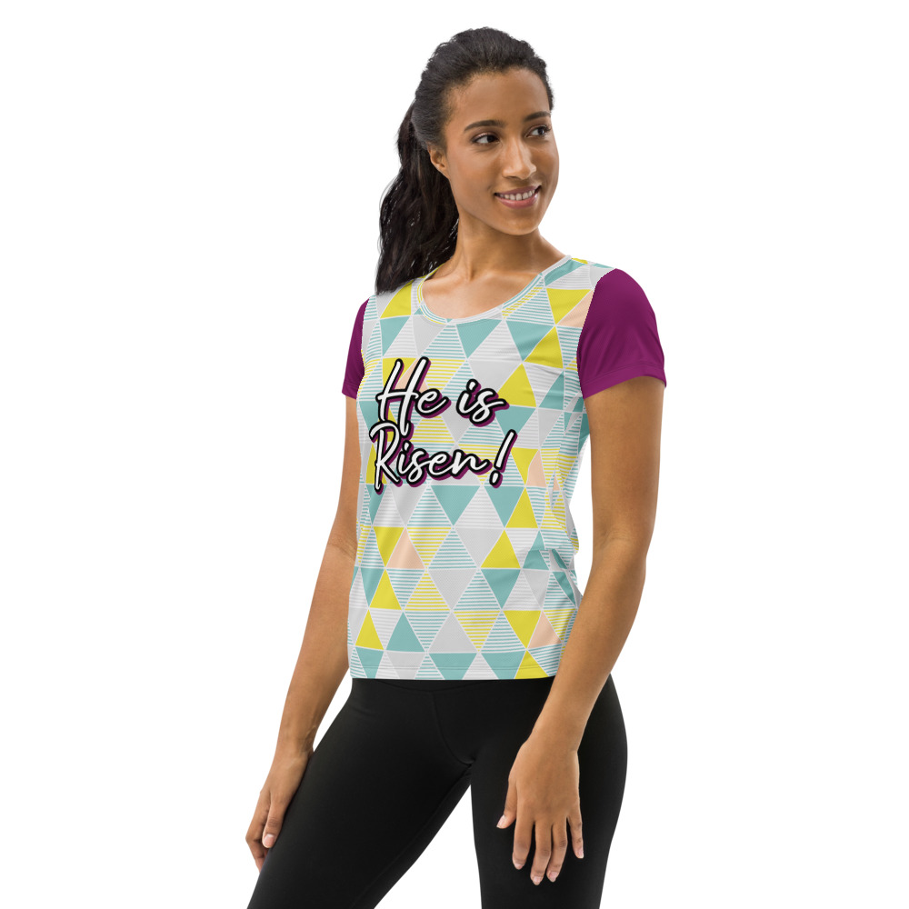 He is Risen! Athletic Mesh T-Shirt for Women by Fitness for Worship