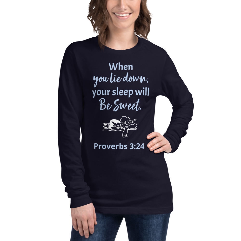 Woman wearing "Sweet Sleep" Long Sleeve T-Shirt for Women by Fitness for Worship