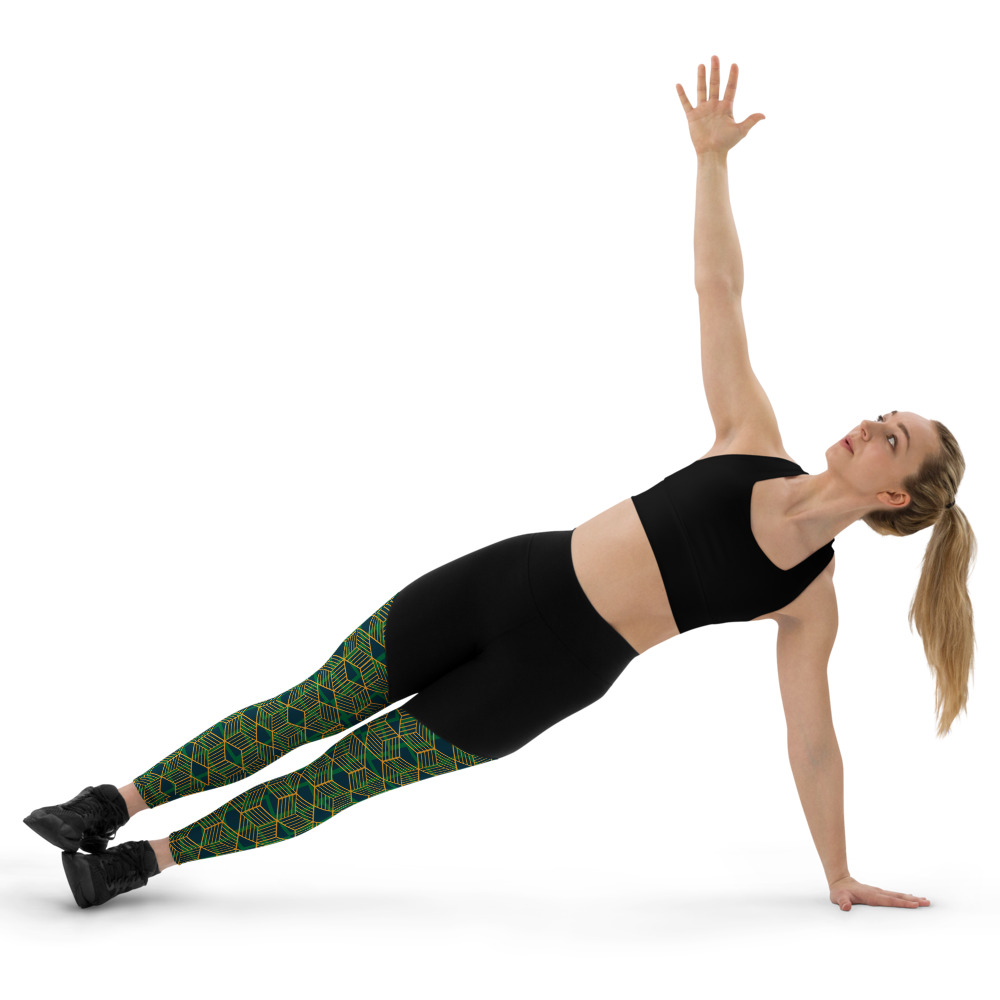 Green Geometric Compression Sports Leggings (front)