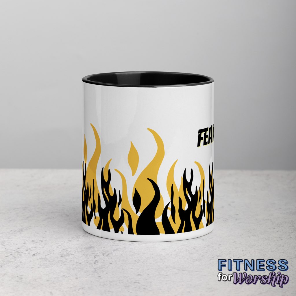 black "Fearless" with Flames 11 oz Ceramic Mug by Fitness for Worship