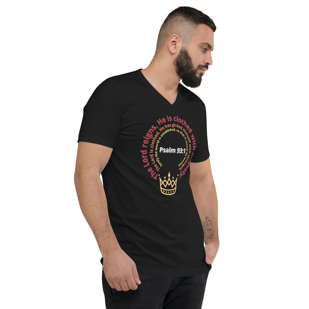 Psalm 93:1 unisex v-neck tee black (right)