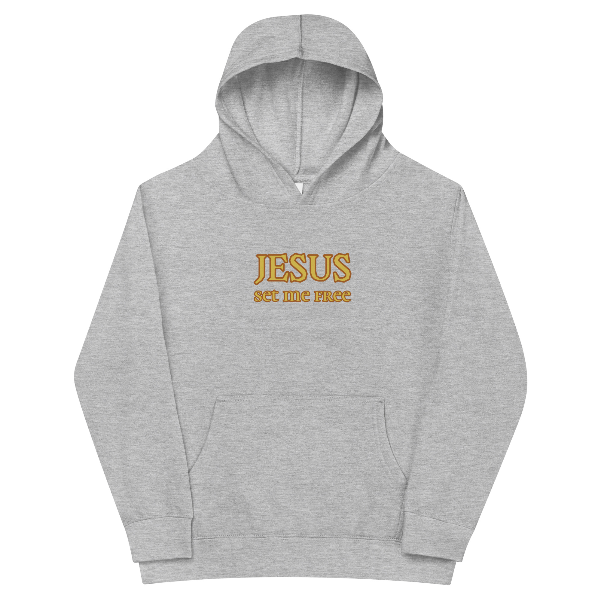 athletic heather “Jesus Set Me Free” Fleece Hoodie for Kids by Fitness for Worship