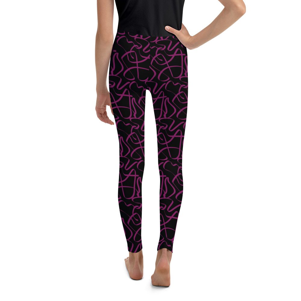 Burgundy Squiggles Black Leggings for Youth by Fitness for Worship