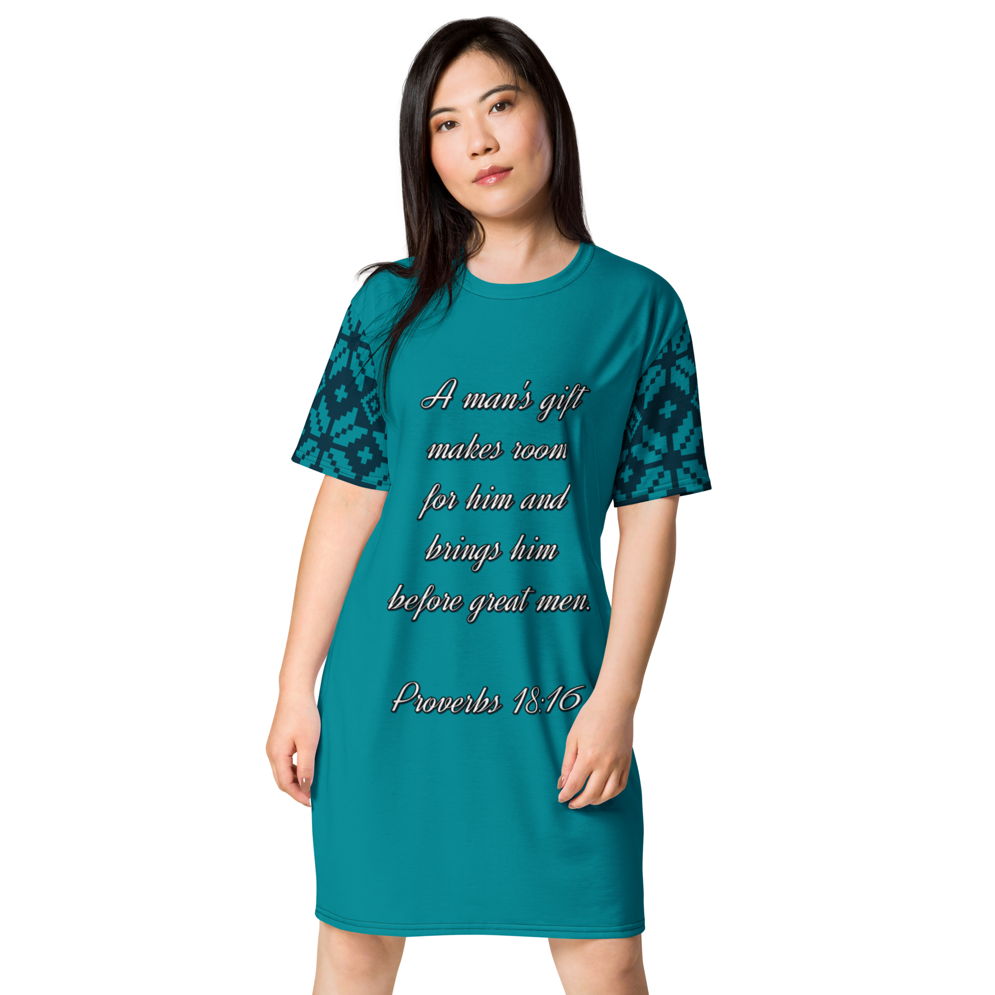woman wearing A Man's Gift Proverbs 18:16 Sleep Shirt by Fitness for Worship