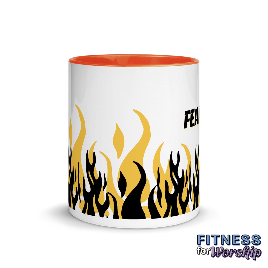 orange "Fearless" with Flames 11 oz Ceramic Mug by Fitness for Worship