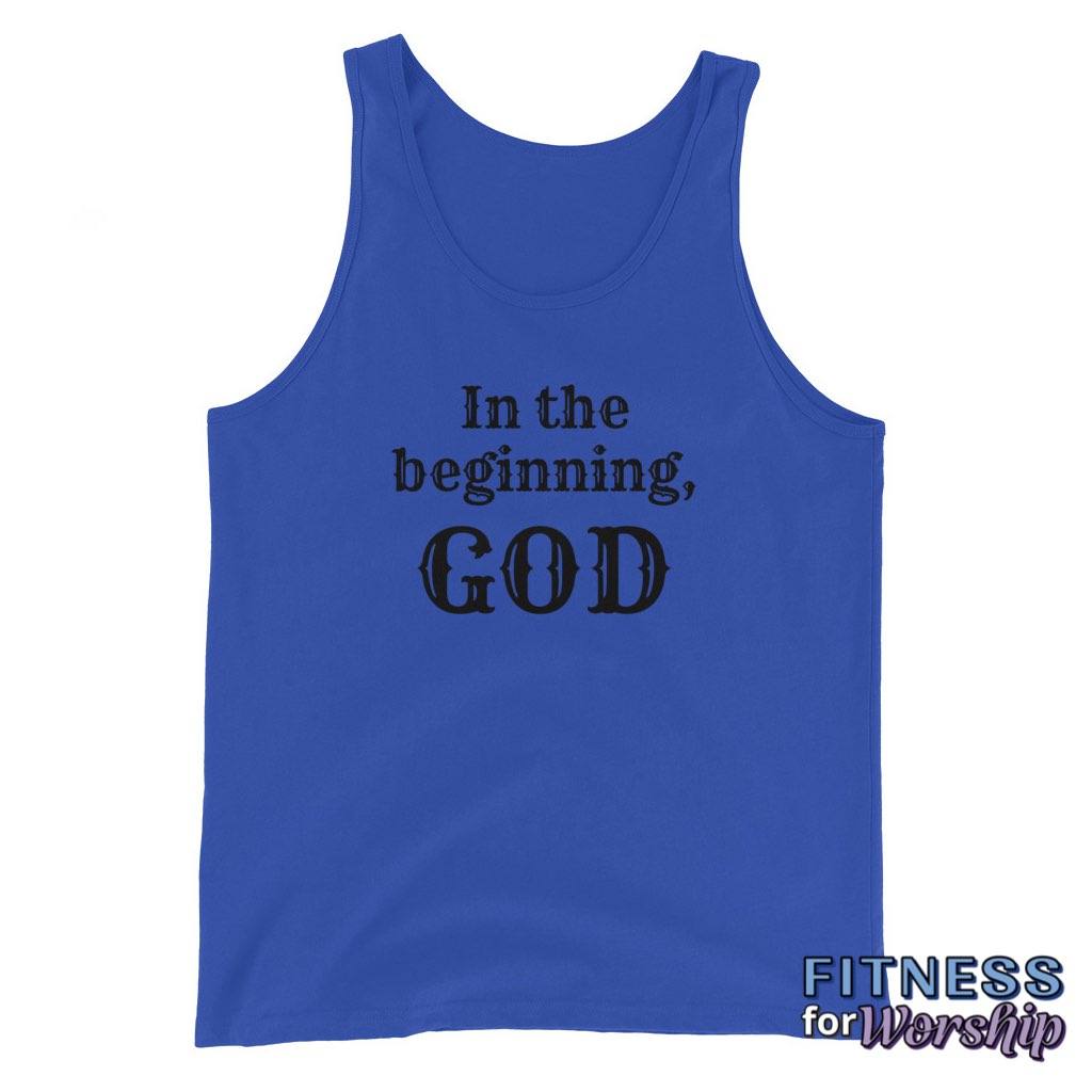 true royal “In the Beginning, God” Tank Top for Men by Fitness for Worship