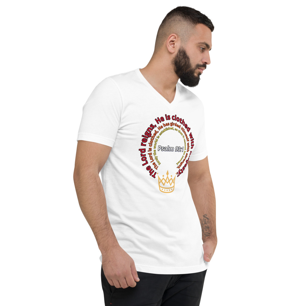 Psalm 93:1 unisex v-neck tee white (right)