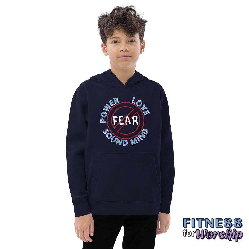 "No Fear" 2 Timothy 1:7 Fleece Hoodie for Kids by Fitness for Worship
