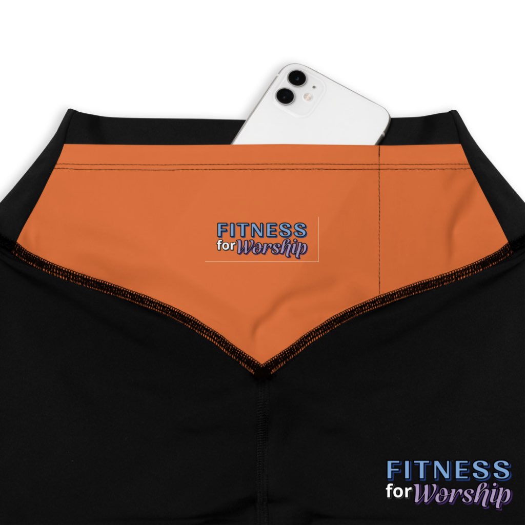 inside pocket of Red Compression Sports Workout Leggings for Women by Fitness for Worship