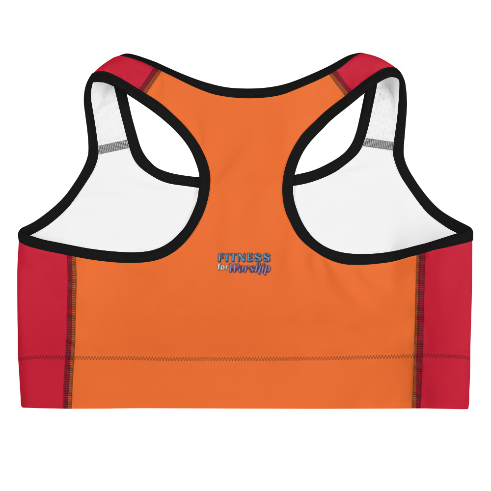 back of HEALED Red Sports bra by Fitness for Worship