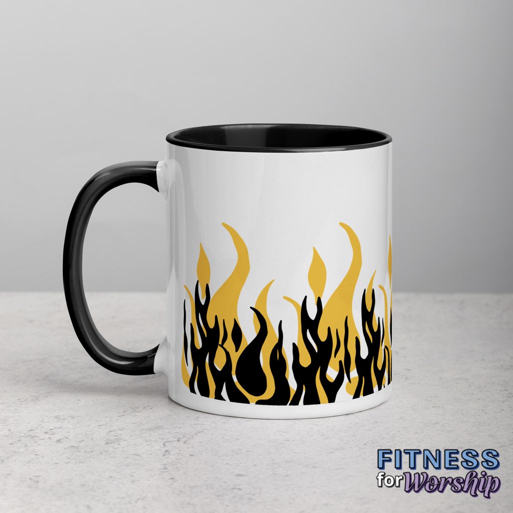 black "Fearless" with Flames 11 oz Ceramic Mug by Fitness for Worship