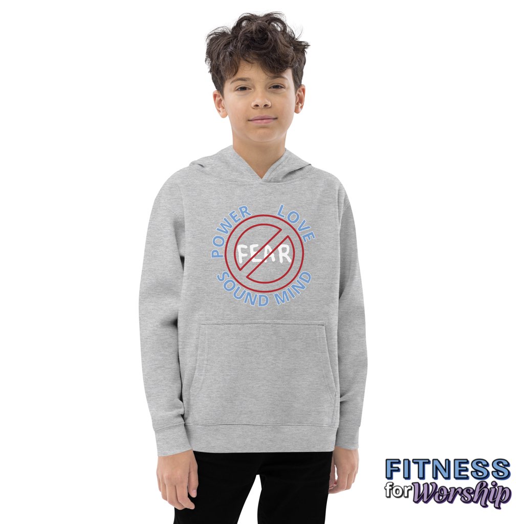 "No Fear" 2 Timothy 1:7 Fleece Hoodie for Kids by Fitness for Worship