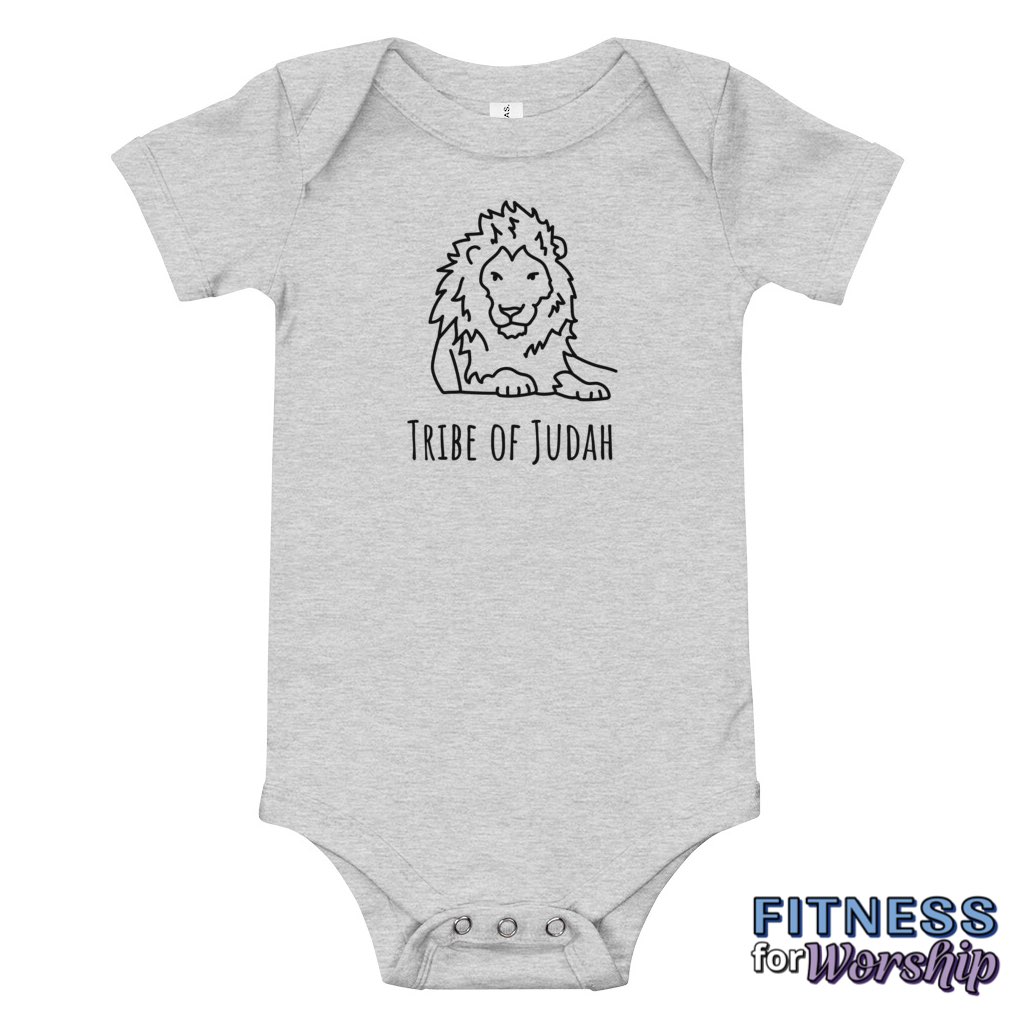 Gray Lion Tribe of Judah Baby One Piece Bodysuit by Fitness for Worship