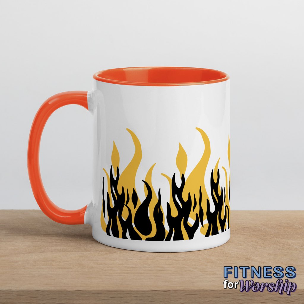 orange "Fearless" with Flames 11 oz Ceramic Mug by Fitness for Worship