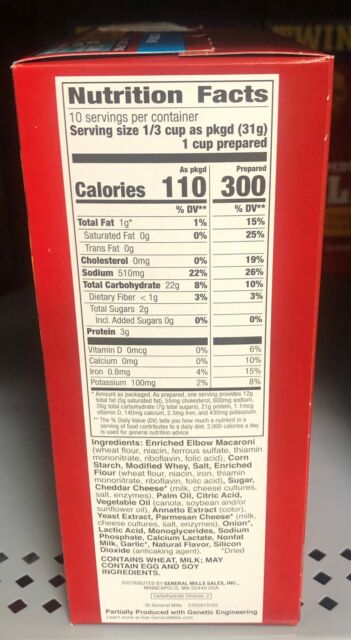 Nutrition Fats label on a box of Hamburger Helper