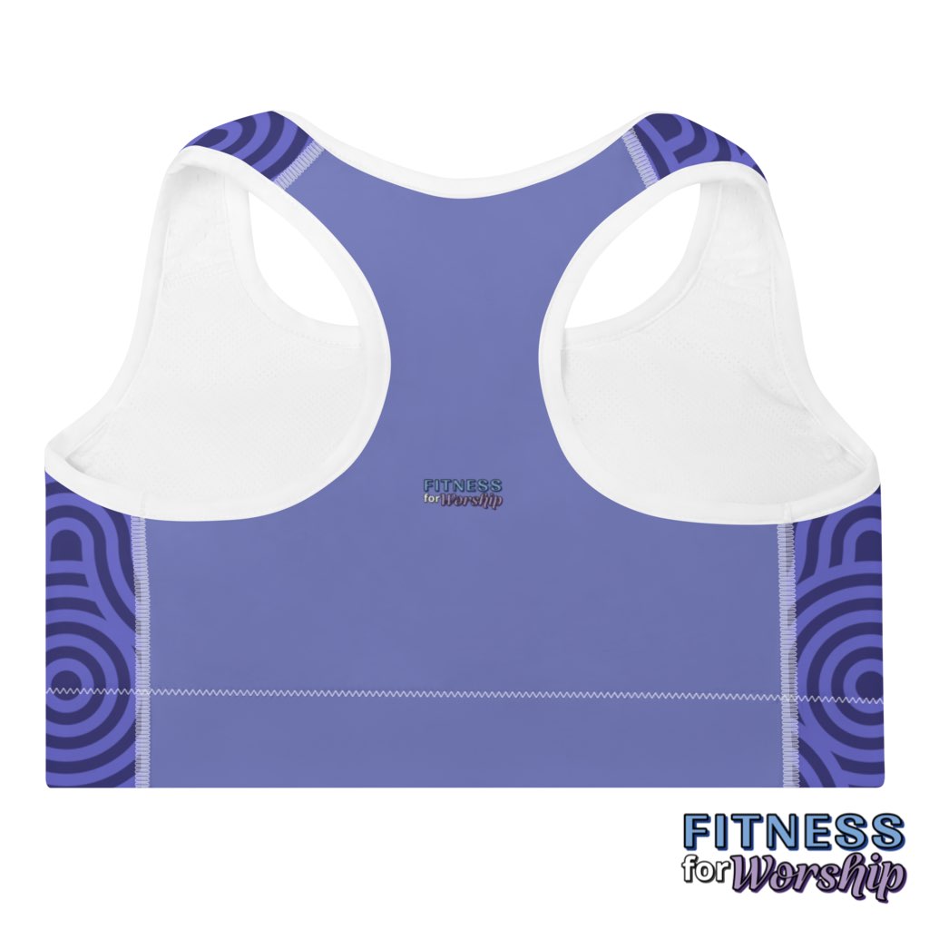 back of Geometric Purple Slate Blue Padded Sports Bra by Fitness for Worship