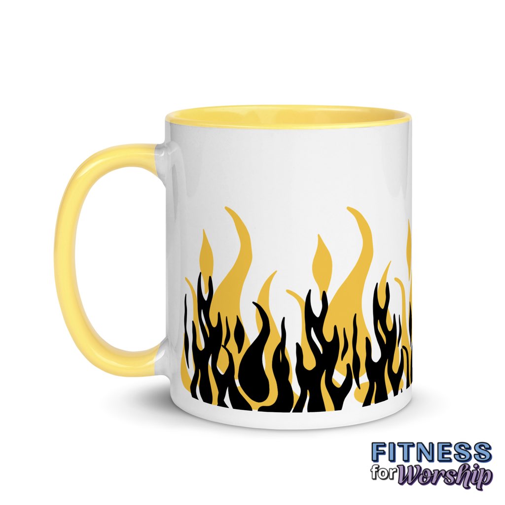 yellow "Fearless" with Flames 11 oz Ceramic Mug by Fitness for Worship