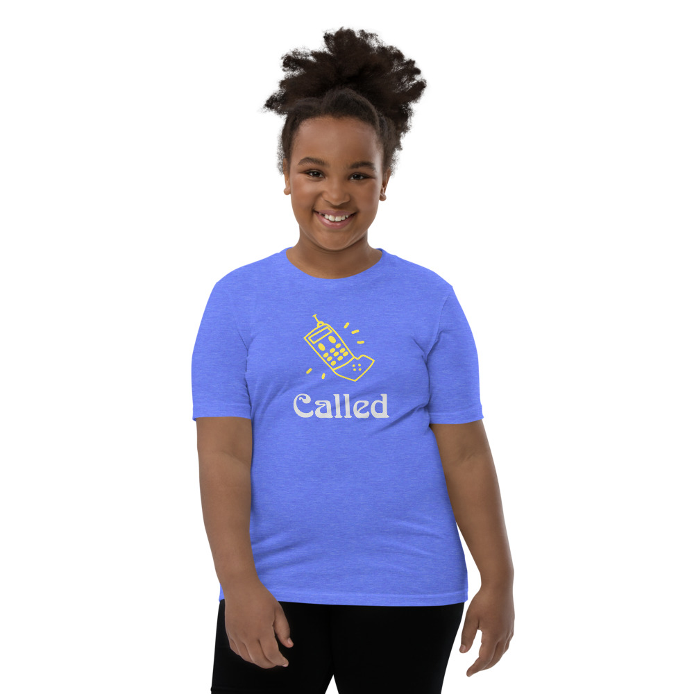 Youth Called T-Shirt in Heather Columbia Blue, front